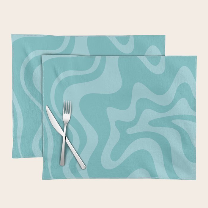 Retro Liquid Swirl Abstract Pattern in Aqua Teal Placemat Gallery Image 1