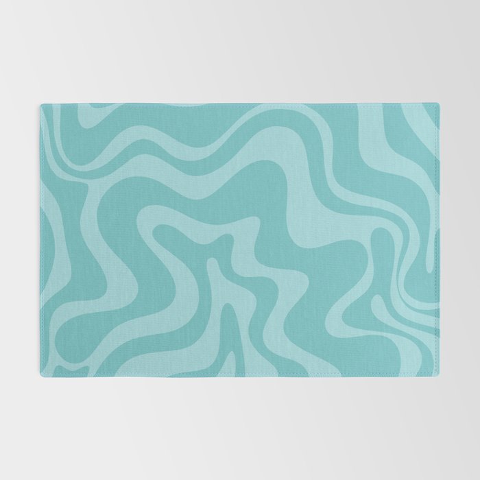 Retro Liquid Swirl Abstract Pattern in Aqua Teal Rug Gallery Image 2