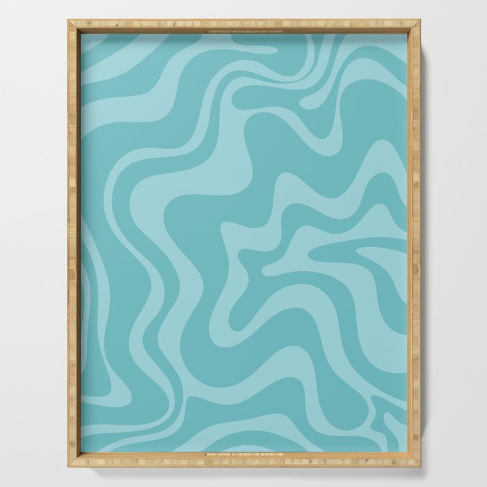 Retro Liquid Swirl Abstract Pattern in Aqua Teal Serving Tray Gallery Image 1