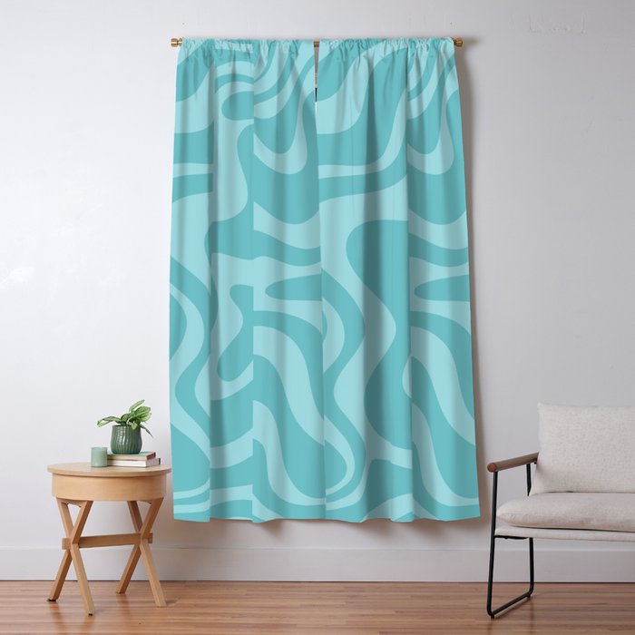 Retro Liquid Swirl Abstract Pattern in Aqua Teal Window Curtain Gallery Image 1