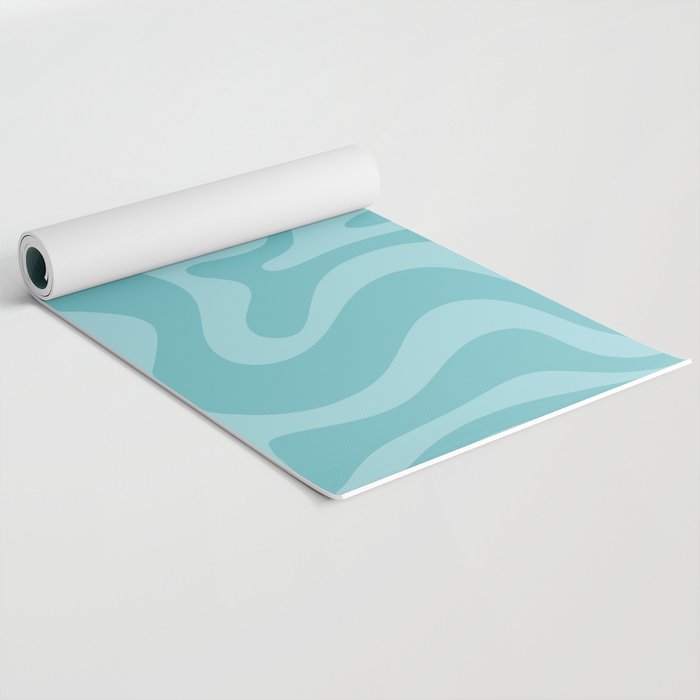 Retro Liquid Swirl Abstract Pattern in Aqua Teal Yoga Mat Gallery Image 2