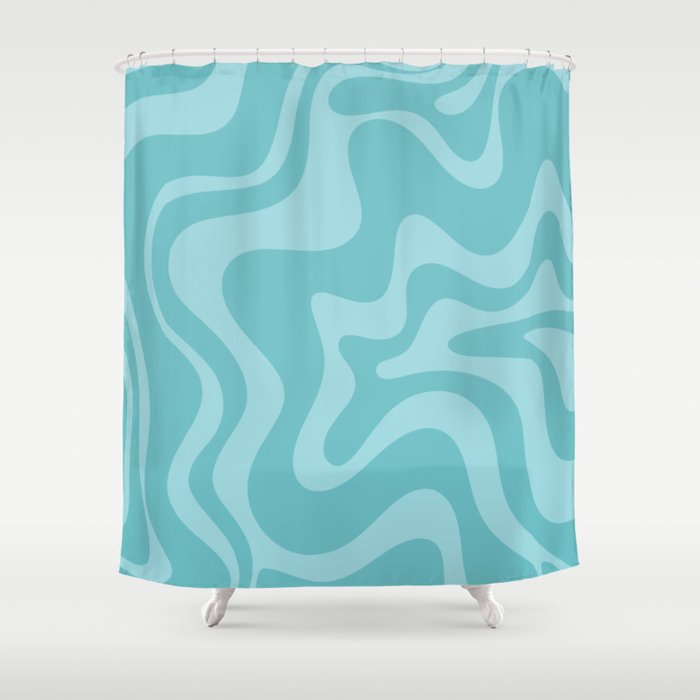 Retro Liquid Swirl Abstract Pattern in Aqua Teal Shower Curtain Gallery Image 1
