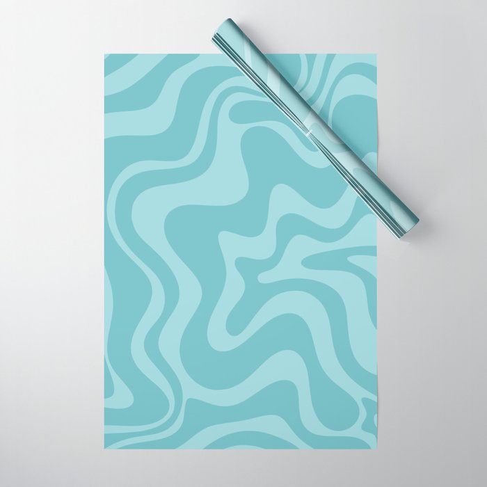Retro Liquid Swirl Abstract Pattern in Aqua Teal Wrapping Paper Gallery Image 1