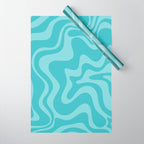 Retro Liquid Swirl Abstract Pattern in Aqua Teal Wrapping Paper Gallery Image 1
