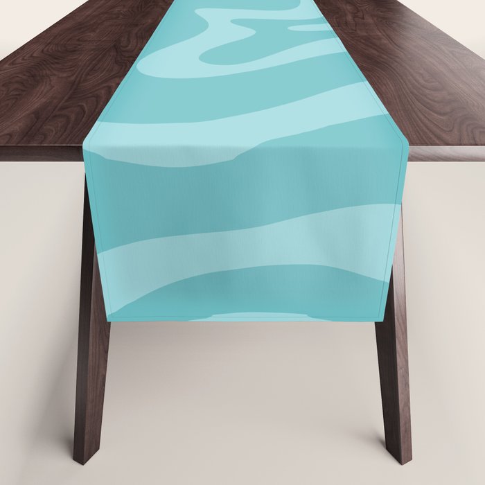 Retro Liquid Swirl Abstract Pattern in Aqua Teal Table Runner Gallery Image 1