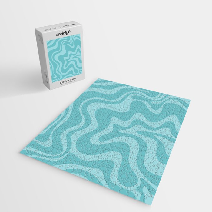Retro Liquid Swirl Abstract Pattern in Aqua Teal Jigsaw Puzzle Gallery Image 2