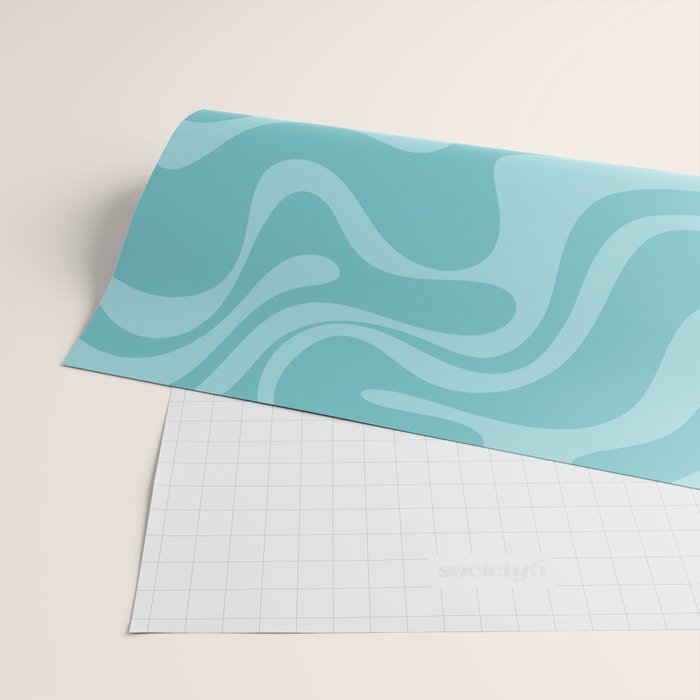 Retro Liquid Swirl Abstract Pattern in Aqua Teal Wrapping Paper Gallery Image 2