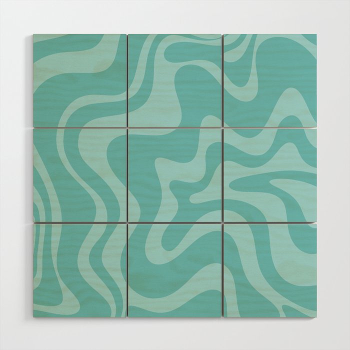 Retro Liquid Swirl Abstract Pattern in Aqua Teal Wood Wall Art Gallery Image 1