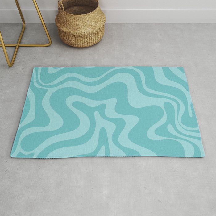 Retro Liquid Swirl Abstract Pattern in Aqua Teal Rug Gallery Image 1