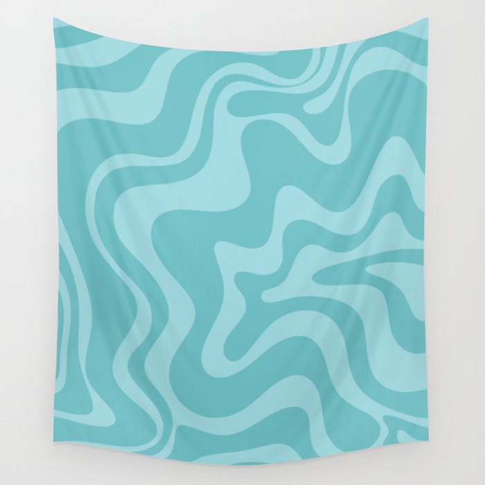 Retro Liquid Swirl Abstract Pattern in Aqua Teal Wall Tapestry Gallery Image 1
