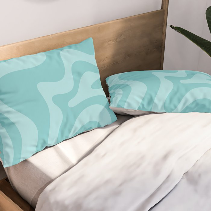 Retro Liquid Swirl Abstract Pattern in Aqua Teal Pillow Sham Gallery Image 2