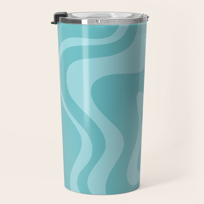 Retro Liquid Swirl Abstract Pattern in Aqua Teal Travel Mug Gallery Image 3