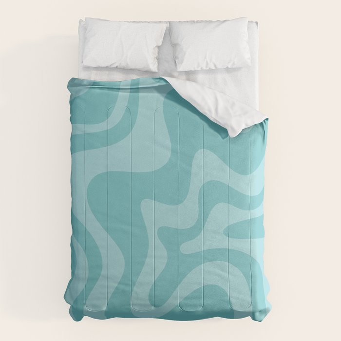 Retro Liquid Swirl Abstract Pattern in Aqua Teal Comforter Gallery Image 1