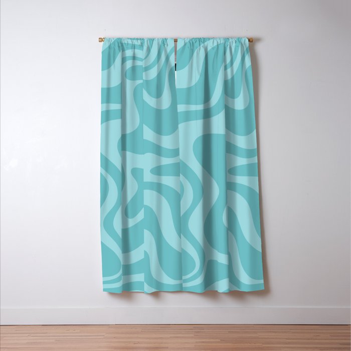 Retro Liquid Swirl Abstract Pattern in Aqua Teal Window Curtain Gallery Image 3