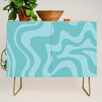 Retro Liquid Swirl Abstract Pattern in Aqua Teal Credenza Gallery Image 1