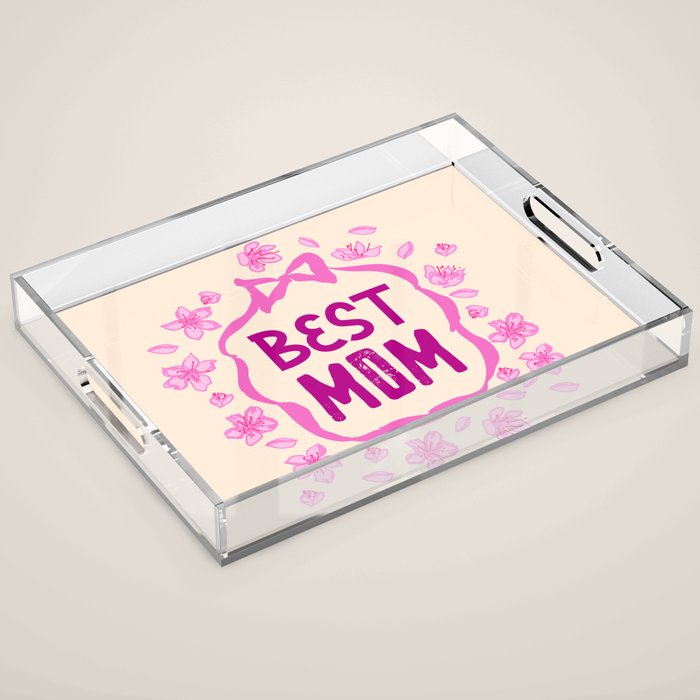 Best Mom Coquette Cherry Blossom Acrylic Tray Gallery Image 1