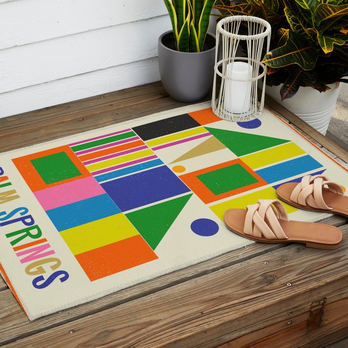 Mid Century Modern Palm Springs Retro Vintage Aesthetic Geometric Abstract Travel Poster Outdoor Rug Gallery Image 2