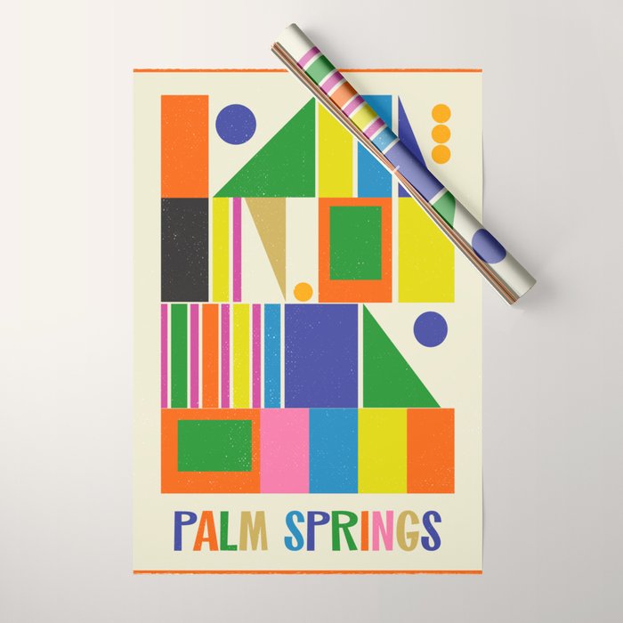 Mid Century Modern Palm Springs Retro Vintage Aesthetic Geometric Abstract Travel Poster Wrapping Paper Gallery Image 1