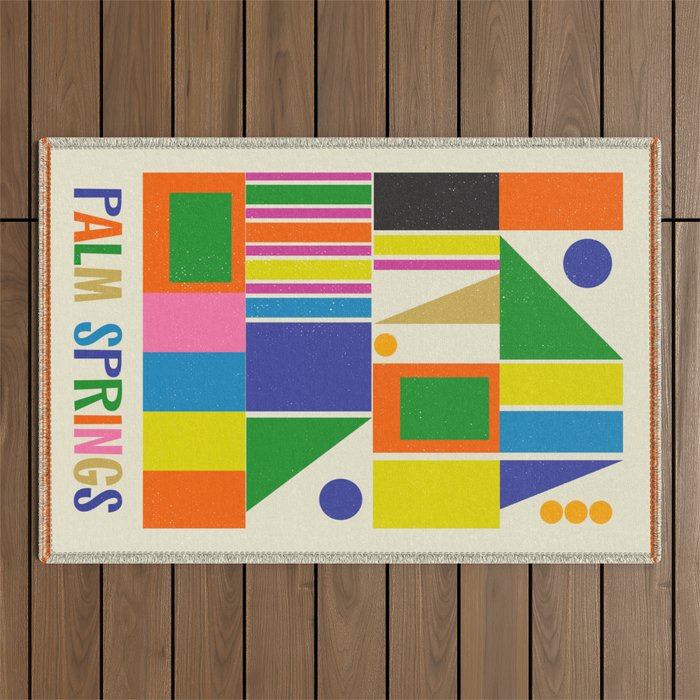 Mid Century Modern Palm Springs Retro Vintage Aesthetic Geometric Abstract Travel Poster Outdoor Rug Gallery Image 1