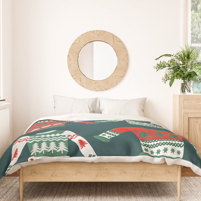 Christmas Sweaters - Teal & Red Palette Duvet Cover Gallery Image 3