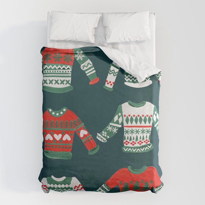 Christmas Sweaters - Teal & Red Palette Duvet Cover Gallery Image 1