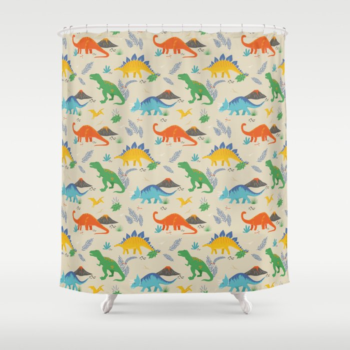 Jurassic Dinosaurs in Primary Colors Shower Curtain Gallery Image 1