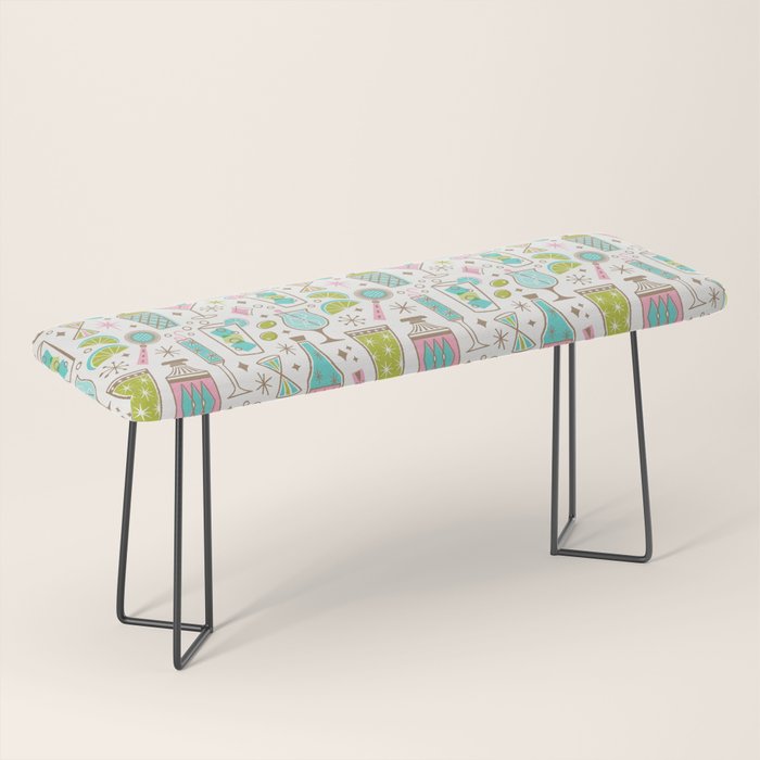 Retro Mid Century Happy Hour - Pink Green and Blue Bench Gallery Image 1
