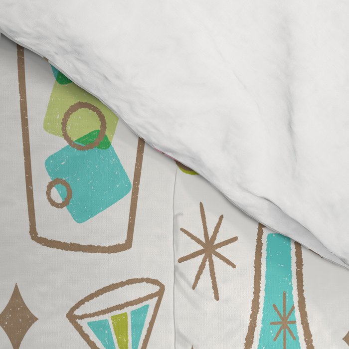 Retro Mid Century Happy Hour - Pink Green and Blue Comforter Gallery Image 4