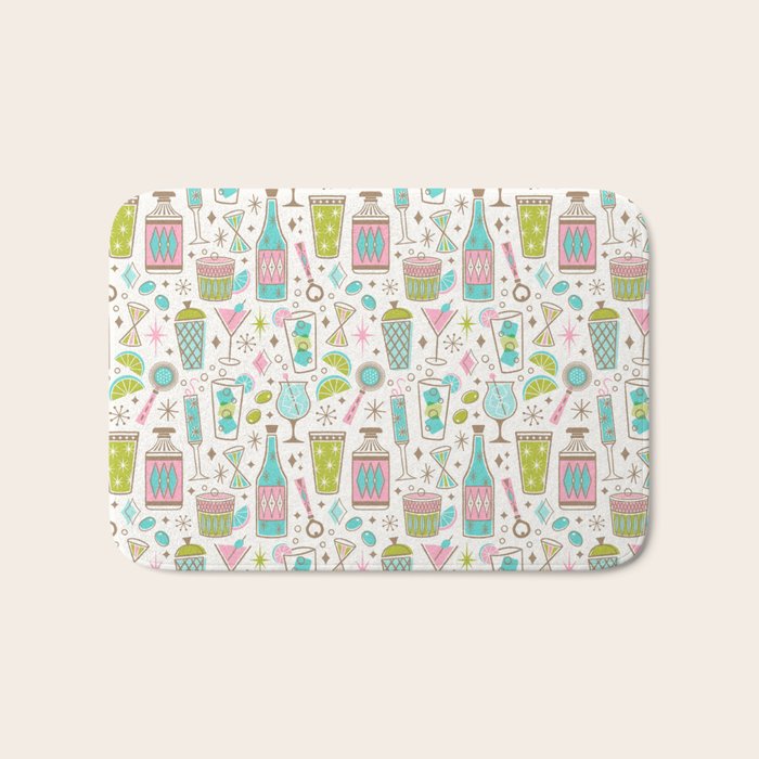 Retro Mid Century Happy Hour - Pink Green and Blue Bath Mat Gallery Image 1