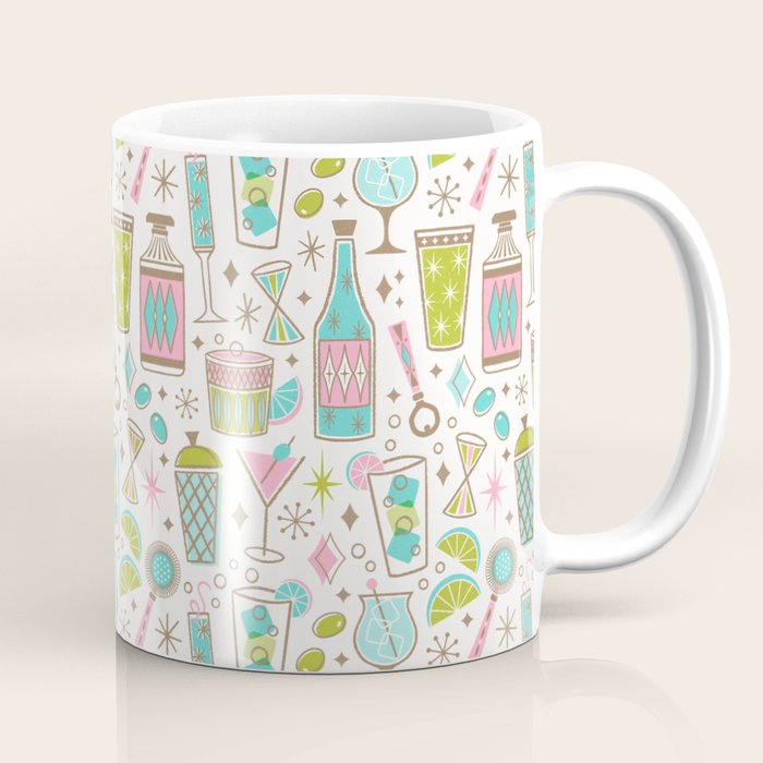 Retro Mid Century Happy Hour - Pink Green and Blue Coffee Mug Gallery Image 1