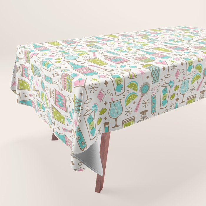 Retro Mid Century Happy Hour - Pink Green and Blue Tablecloth Gallery Image 1