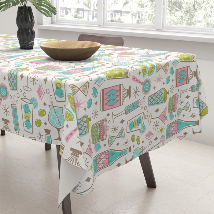 Retro Mid Century Happy Hour - Pink Green and Blue Tablecloth Gallery Image 3