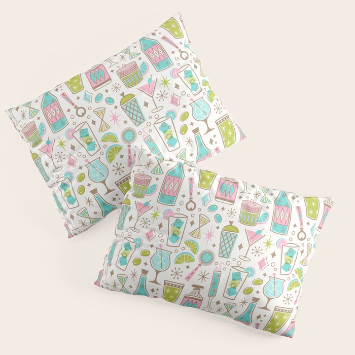 Retro Mid Century Happy Hour - Pink Green and Blue Pillow Sham Gallery Image 1