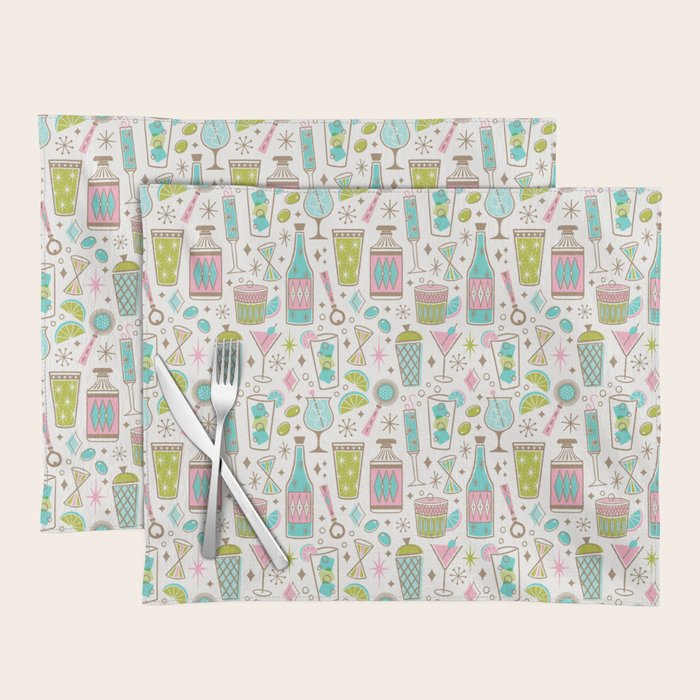 Retro Mid Century Happy Hour - Pink Green and Blue Placemat Gallery Image 1