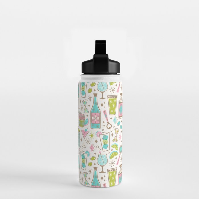 Retro Mid Century Happy Hour - Pink Green and Blue Water Bottle Gallery Image 2