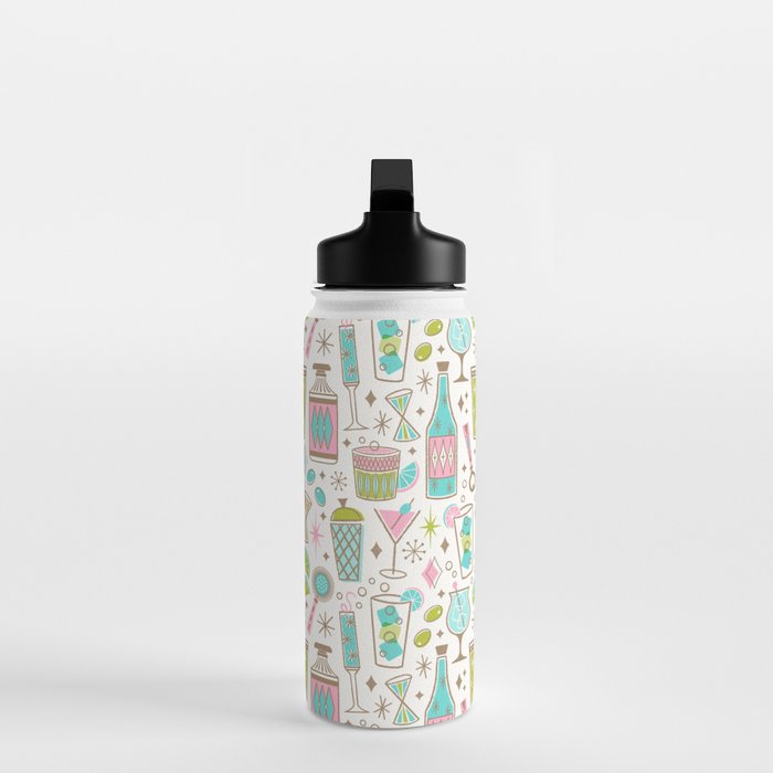 Retro Mid Century Happy Hour - Pink Green and Blue Water Bottle Gallery Image 3