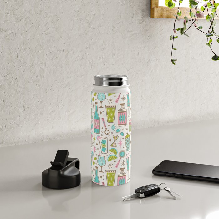 Retro Mid Century Happy Hour - Pink Green and Blue Water Bottle Gallery Image 4