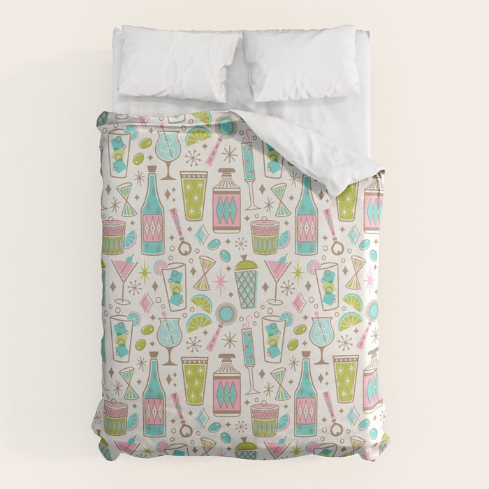 Retro Mid Century Happy Hour - Pink Green and Blue Duvet Cover Gallery Image 1