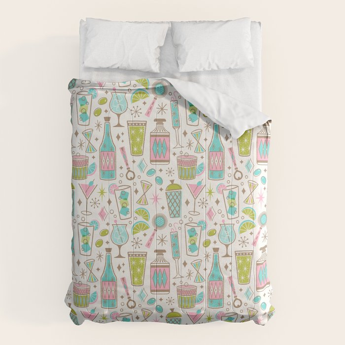 Retro Mid Century Happy Hour - Pink Green and Blue Comforter Gallery Image 6