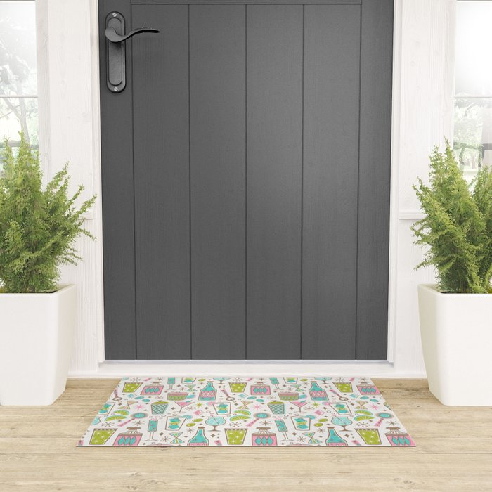 Retro Mid Century Happy Hour - Pink Green and Blue Welcome Mat Gallery Image 3