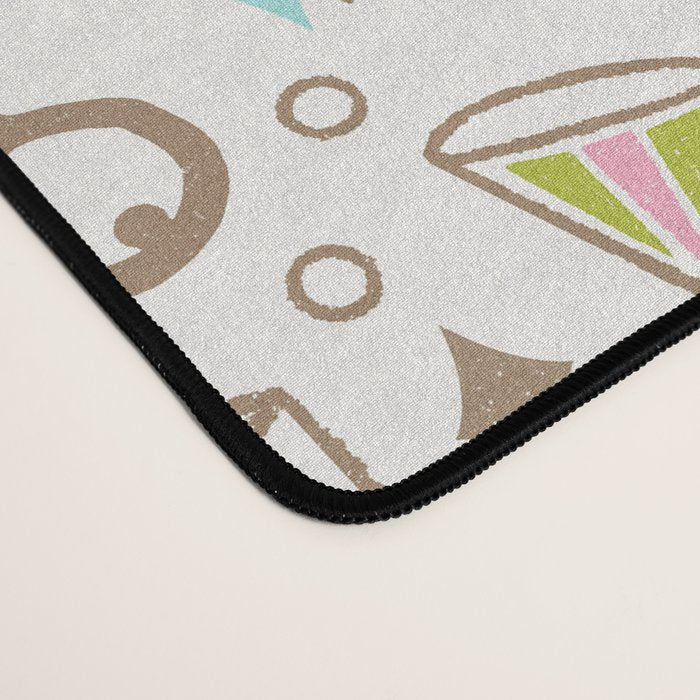Retro Mid Century Happy Hour - Pink Green and Blue Desk Mat Gallery Image 4