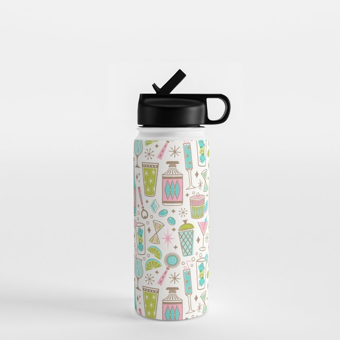 Retro Mid Century Happy Hour - Pink Green and Blue Water Bottle Gallery Image 1