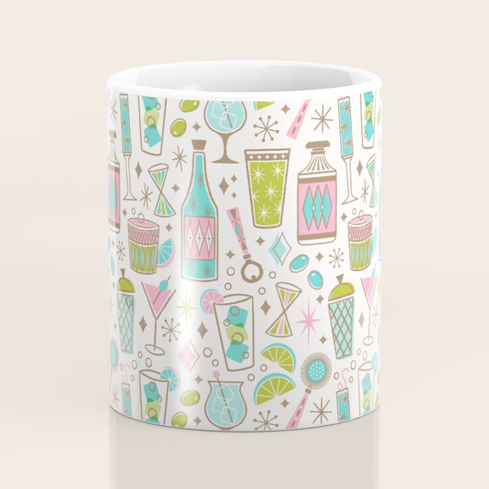 Retro Mid Century Happy Hour - Pink Green and Blue Coffee Mug Gallery Image 4