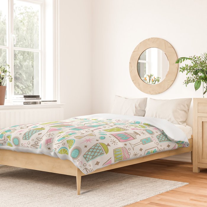 Retro Mid Century Happy Hour - Pink Green and Blue Duvet Cover Gallery Image 2