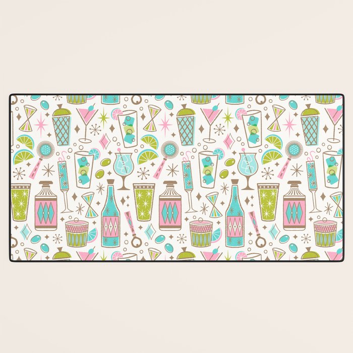 Retro Mid Century Happy Hour - Pink Green and Blue Desk Mat Gallery Image 3