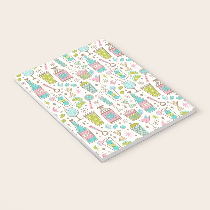 Retro Mid Century Happy Hour - Pink Green and Blue Notebook Gallery Image 3