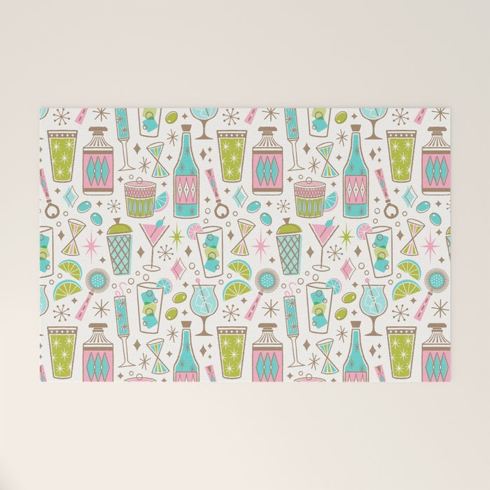 Retro Mid Century Happy Hour - Pink Green and Blue Welcome Mat Gallery Image 1