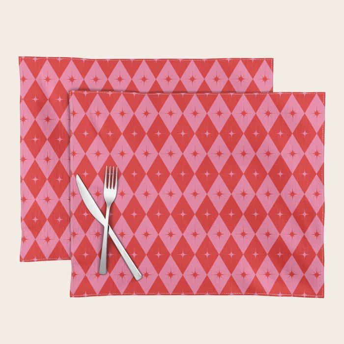 Diamonds with Sparkles geometric pattern pink and red  Placemat Gallery Image 1