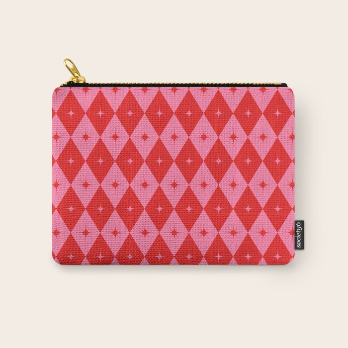 Diamonds with Sparkles geometric pattern pink and red  Carry All Pouch Gallery Image 1
