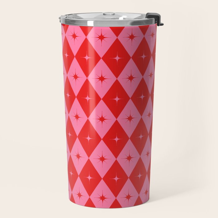 Diamonds with Sparkles geometric pattern pink and red  Travel Mug Gallery Image 2